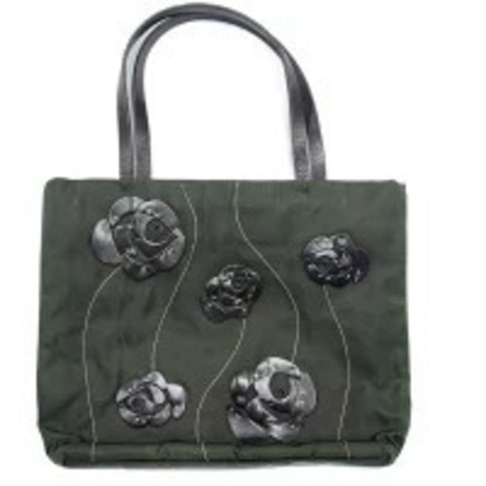 Prada Green bag flower Khaki Leather handbag tote motif